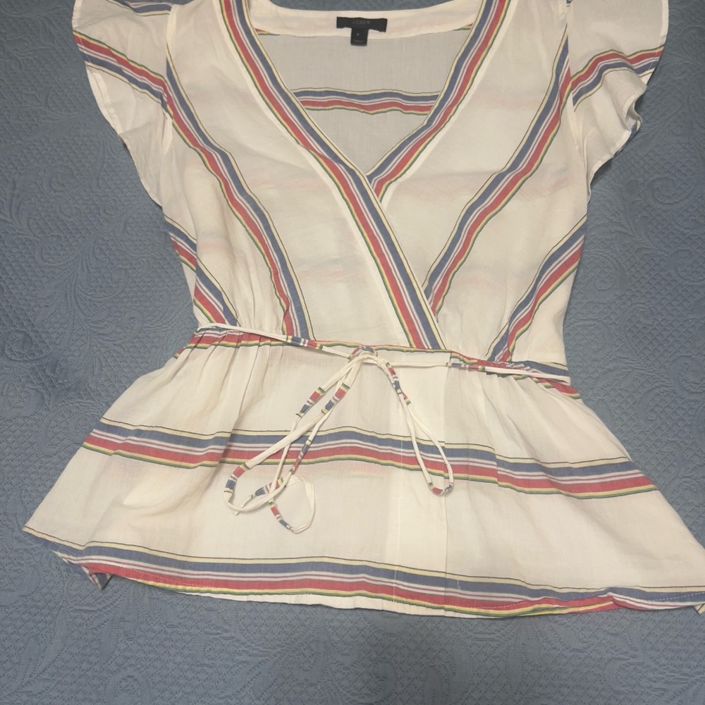 J. Crew Multicolor Striped Wrap Blouse size 8